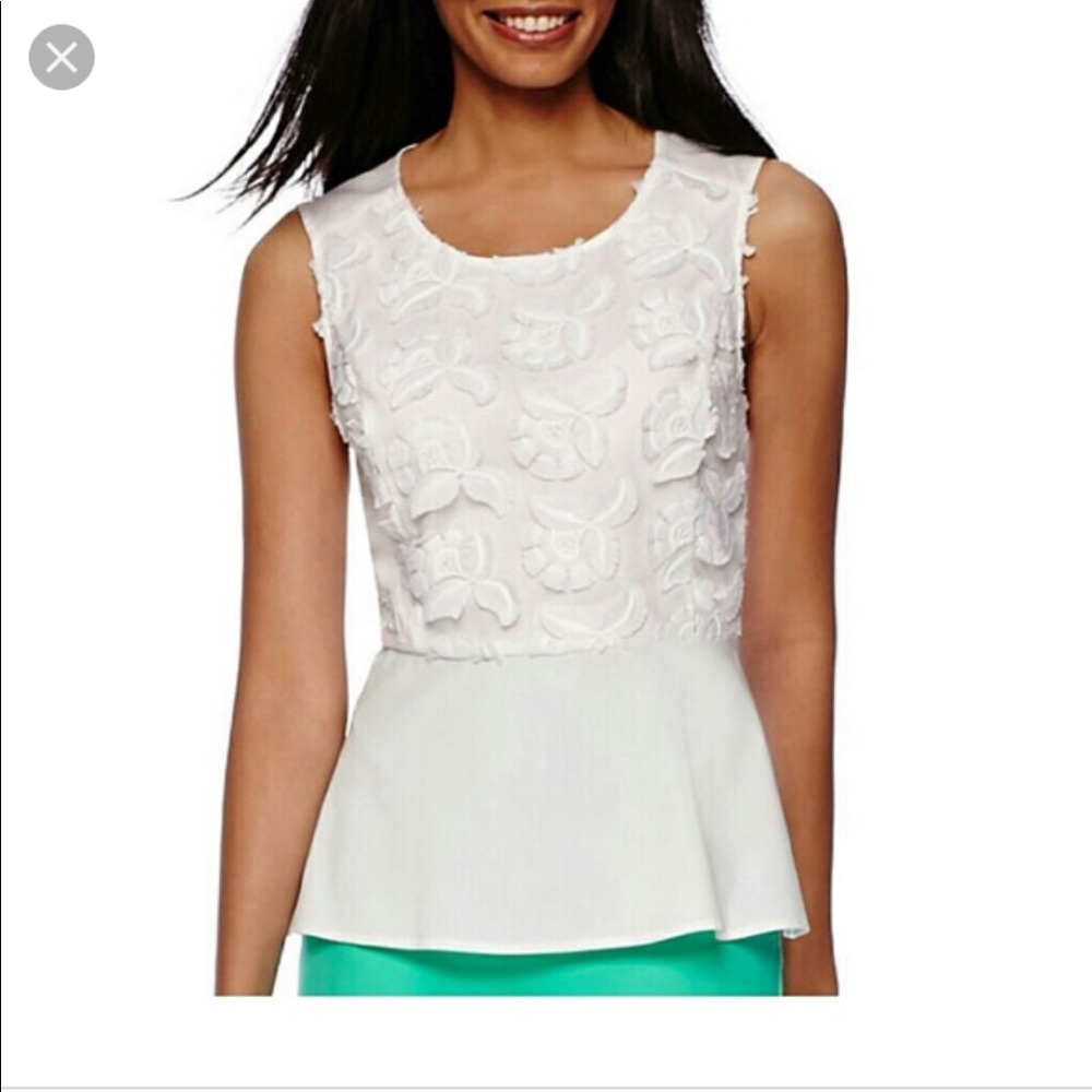 LIZ CLAIBORNE EMBROILED PEPLUM LACE TOP